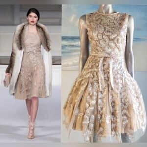 $6,000 OSCAR DE LA RENTA GOLD LAME SILK RUNWAY DRESS US 14